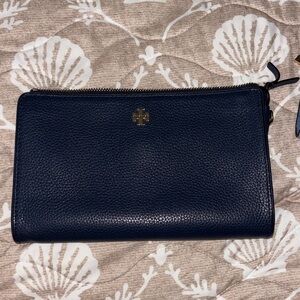 Tory Burch Navy Pebbled Leather Zip Wristlet